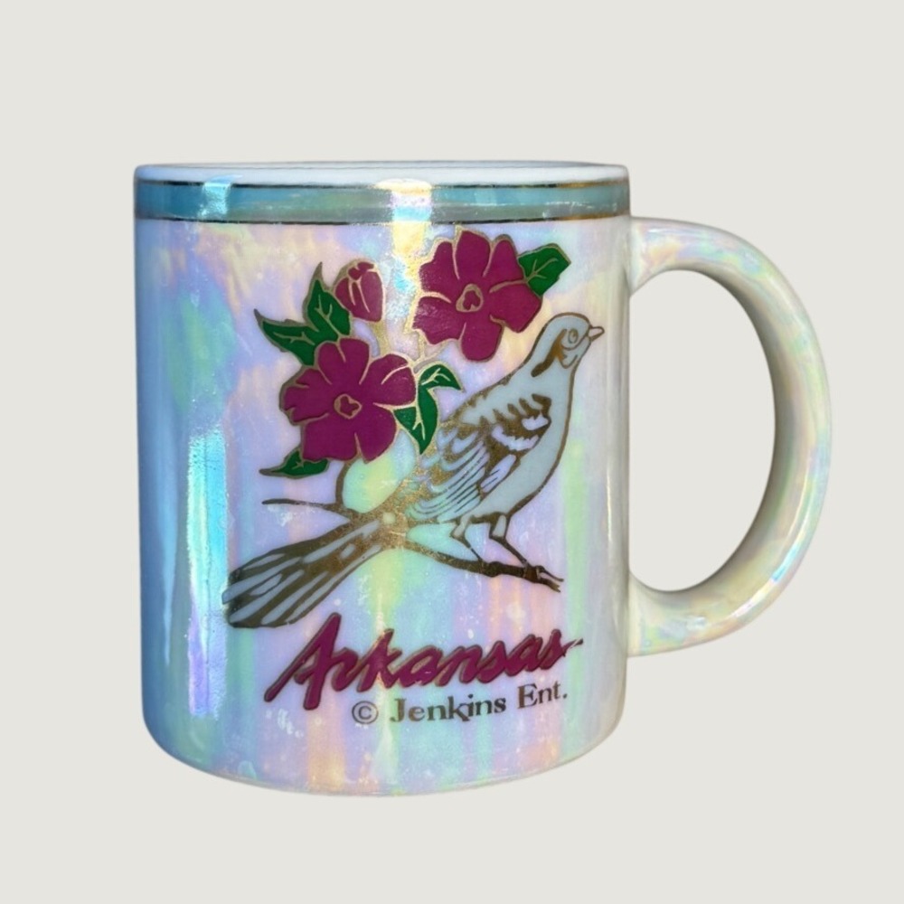 Vintage Arkansas Mockingbird Iridescent Coffee Mug Jenkins Ent Pearlescent Bird